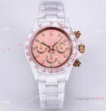 Best Replica AET Remould Rolex White Ceramic Daytona Watch Quartz Pink Dial